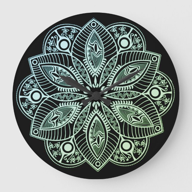 Grande Horloge Ronde Mandala Exotic Tribal Green Gradient (Recto)