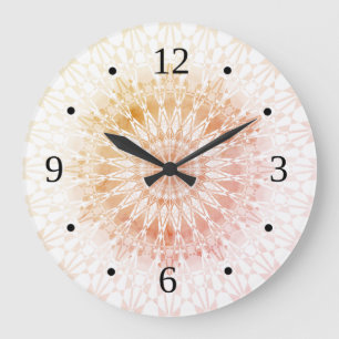 Grande Horloge Ronde Mandala géométrique Abricot