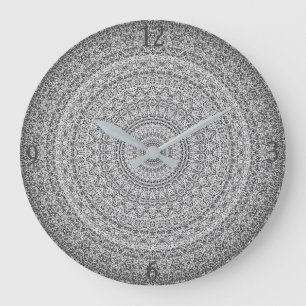 Grande Horloge Ronde Mandala gris/argenté