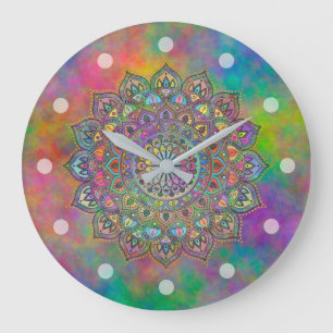 Grande Horloge Ronde Mandala Inde Style 1