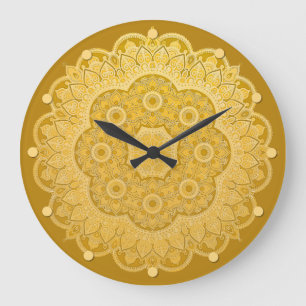 Grande Horloge Ronde Mandala jaune or
