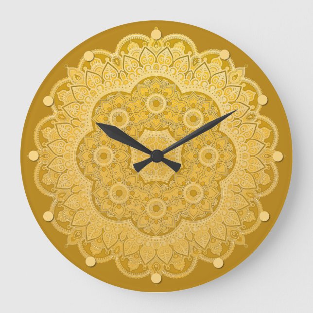 Grande Horloge Ronde Mandala jaune or (Recto)