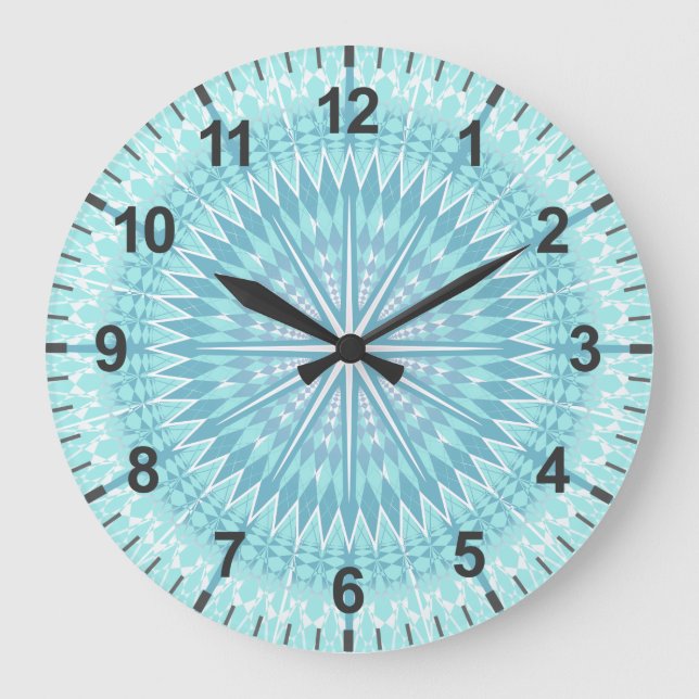 Grande Horloge Ronde Mandala moderne géométrique Turquoise (Recto)