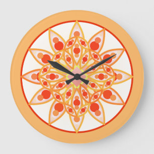 Grande Horloge Ronde Mandala motif corallien, orange et or