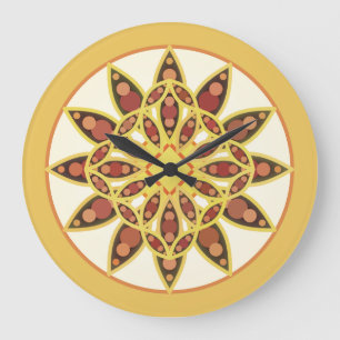 Grande Horloge Ronde Mandala motif dans les tons chocolat et or