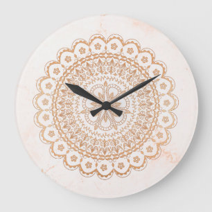 Grande Horloge Ronde Mandala rose d'or