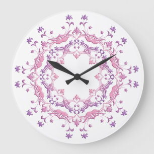 Grande Horloge Ronde Mandala rose floral ethnique