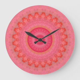 Grande Horloge Ronde Mandala rose, orange et jaune