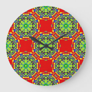 Grande Horloge Ronde Mandala Tribal : Illustration Vintage et transpare