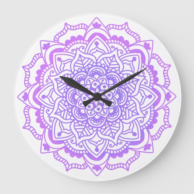 Grande Horloge Ronde Mandala violet de yoga bohème élégant (Recto)