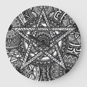 Grande Horloge Ronde Mandala WaClock - conception noire et blanche de