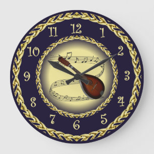 Grande Horloge Ronde Mandolin 01 ~ Scroll musical ~ Gold/Navy Blue ~