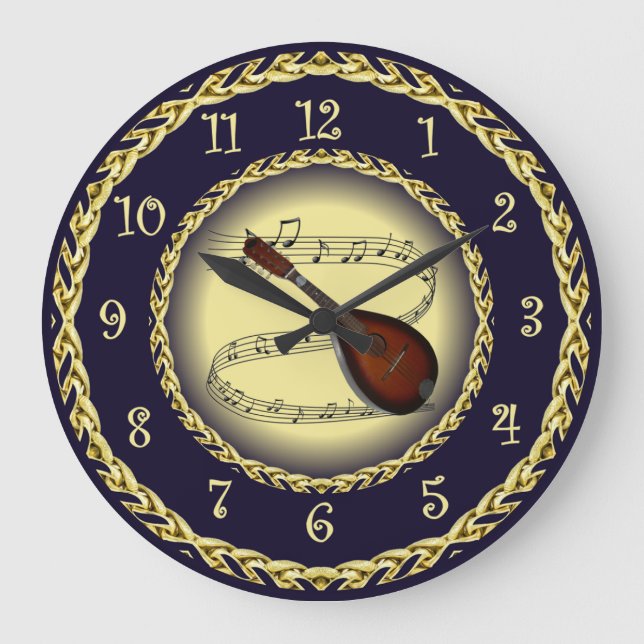 Grande Horloge Ronde Mandolin 01 ~ Scroll musical ~ Gold/Navy Blue ~ (Recto)