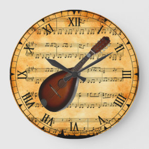 Grande Horloge Ronde Mandolin ~ Vintage Sheet Music Arrière - plan ~ Un