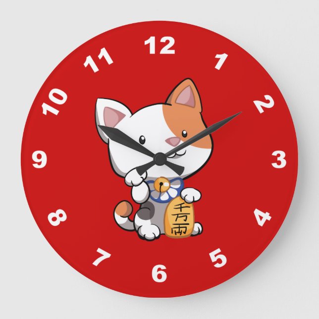 Grande Horloge Ronde Maneki mignon Neko (chat montrant du doigt (Recto)