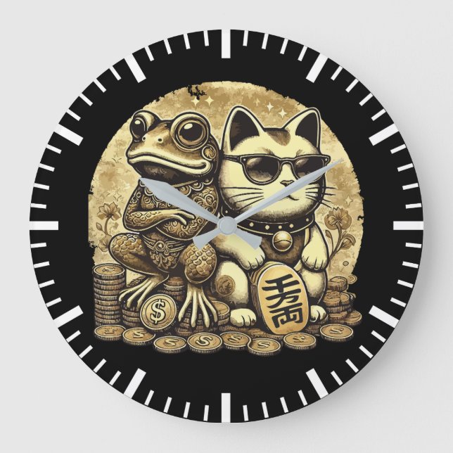 Grande Horloge Ronde Maneki Neko et Jin Chan - La chance et la prospéri (Recto)