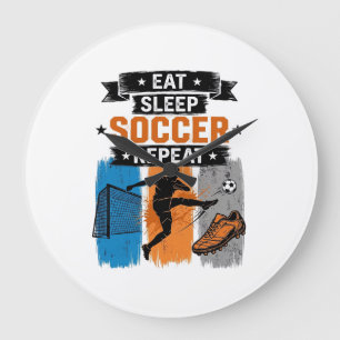 Grande Horloge Ronde Manger Dormir Football Répéter Vintage Maillot de 