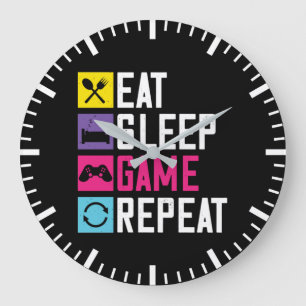 Grande Horloge Ronde Manger, Sommeil, Jeu, Répéter, Jeu Drôle, Jeu De J