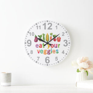 Grande Horloge Ronde Mangez Vos Légumes Couleurs Arc-en-ciel Jardin Sai