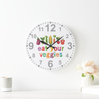 Grande Horloge Ronde Mangez Vos Légumes Couleurs Arc-en-ciel Jardin Sai