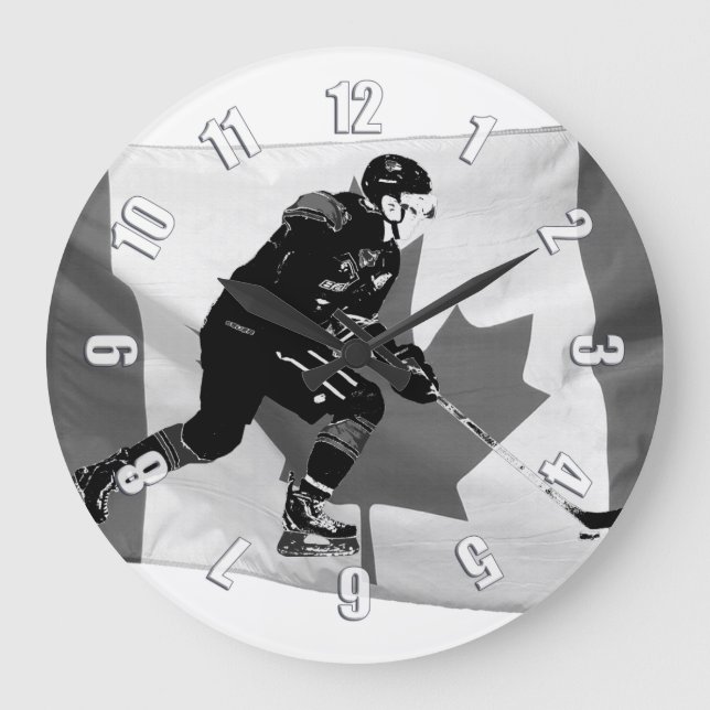 Grande Horloge Ronde Manipulation des bâtons Joueur de hockey sur glace (Recto)