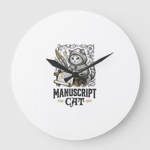 Grande Horloge Ronde Manuscrit Chat Chat Manuscrit Médiéval Vintage Vec