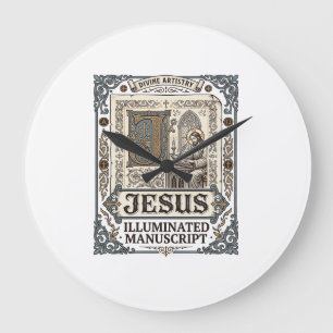 Grande Horloge Ronde Manuscrit de Jésus Foi chrétienne vintage Jésus