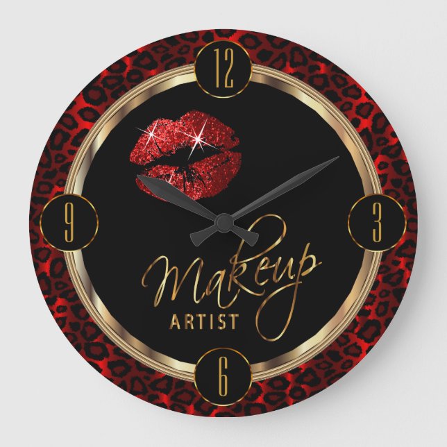 Grande Horloge Ronde Maquillage Artiste lèvres rouges avec Empreinte de (Recto)