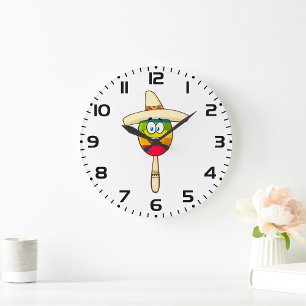 Grande Horloge Ronde Maraca avec Sombrero Fiesta Colorée