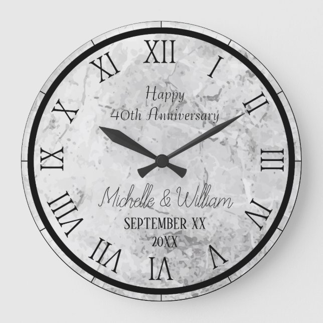 Grande Horloge Ronde Marbre 40e anniversaire Mariage Personnalisé (Recto)