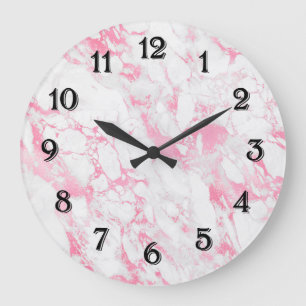 Grande Horloge Ronde Marbre blanc rose