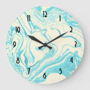 Grande Horloge Ronde Marbre cool design en Turquoise et Crème