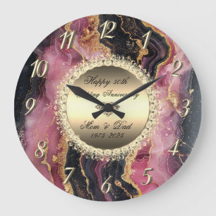Grande Horloge Ronde Marbre de Bourgogne Noire 50 Anniversaire Mariage