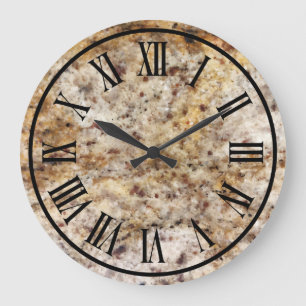Grande Horloge Ronde Marbre de pierre Look Roman Numberal