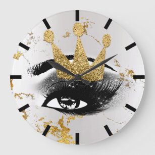 Grande Horloge Ronde Marbre d'or de gris argenté de princesse Of Lashes