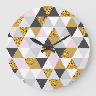 Grande Horloge Ronde Marbre doré, texture géométrique transparente