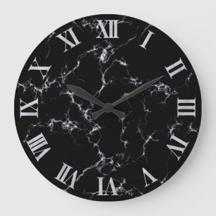 Grande Horloge Ronde Marbre élégant style4 - noir et blanc