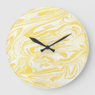 Grande Horloge Ronde Marbre jaune élégant : Texture dessinée à la main