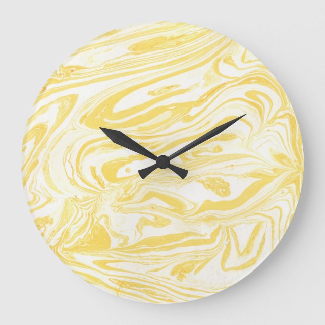 Grande Horloge Ronde Marbre jaune élégant : Texture dessinée à la main (Recto)