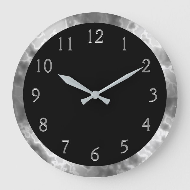 Grande Horloge Ronde Marbre noir et gris (Recto)