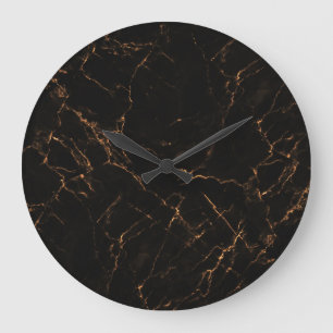 Grande Horloge Ronde Marbre noir luxueux : Texture élégante