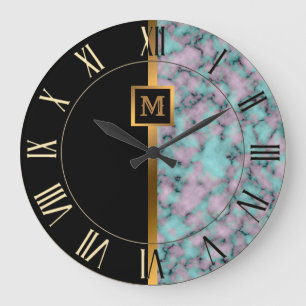 Grande Horloge Ronde Marbre noir or élégant moderne de luxe