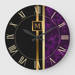 Grande Horloge Ronde Marbre noir or élégant moderne de luxe