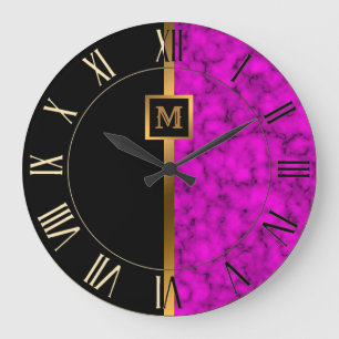 Grande Horloge Ronde Marbre noir or élégant moderne de luxe