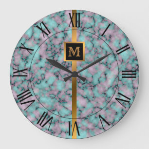 Grande Horloge Ronde Marbre noir or élégant moderne de luxe
