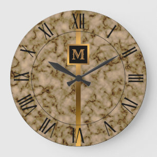 Grande Horloge Ronde Marbre Noir Or Luxueux Élégant Moderne