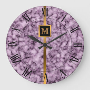 Grande Horloge Ronde Marbre Noir Or Luxueux Élégant Moderne