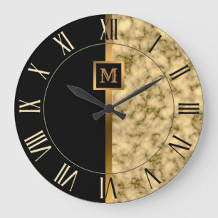 Grande Horloge Ronde Marbre noir or moderne élégant de luxe