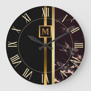Grande Horloge Ronde Marbre noir or moderne élégant de luxe