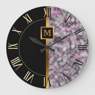 Grande Horloge Ronde Marbre noir or moderne élégant de luxe